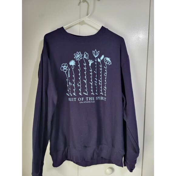 LOVE IN FAITH Women's XL Navy Sweatshirt Fruit of the Spirit Galations 5:22 - Picture 1 of 6